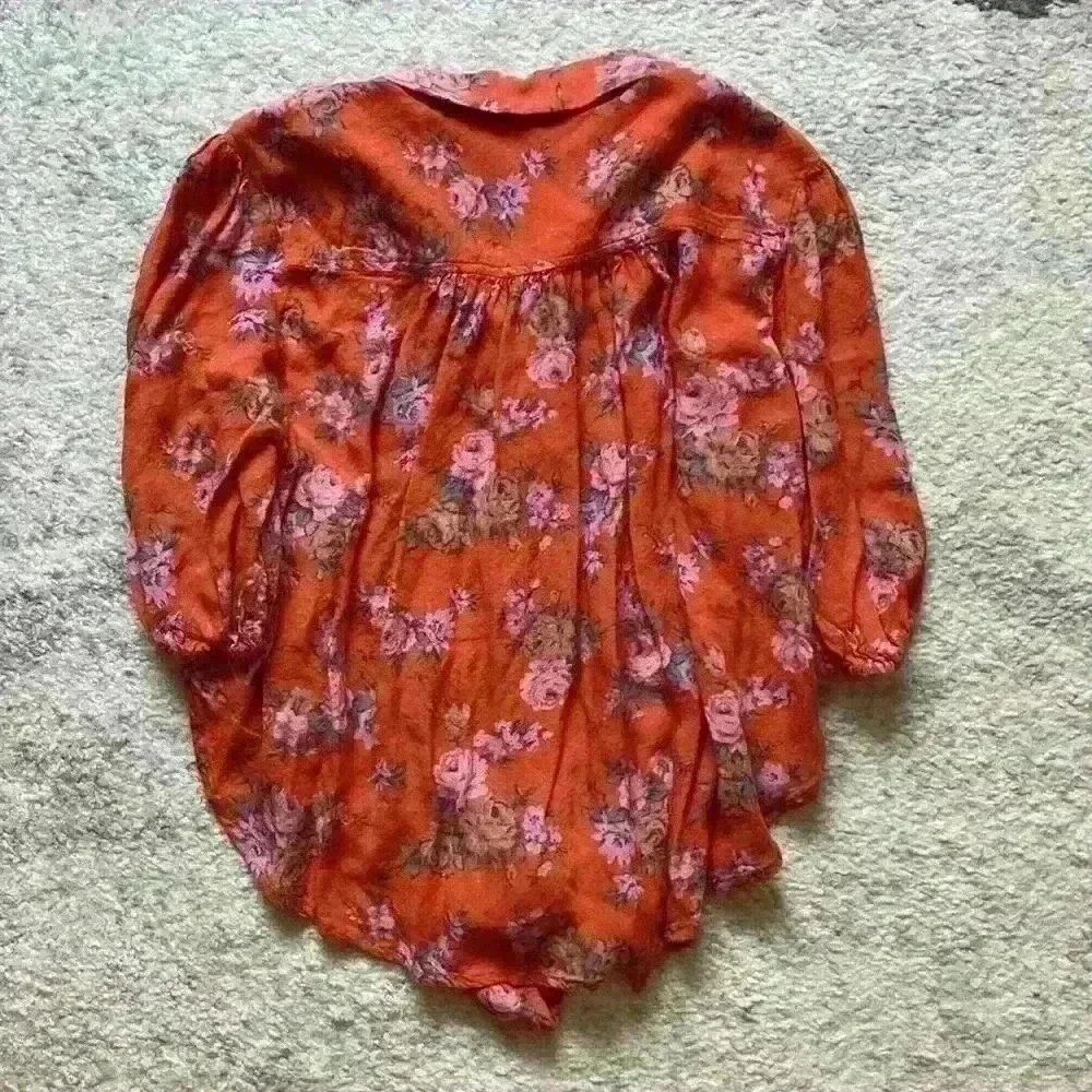 Free People Celia Floral Front Tie Blouse